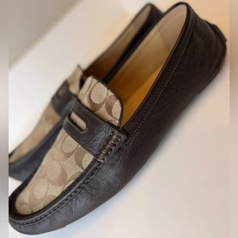 Coach Men’s Neal Signature C Jacquard Leather Driving Loafers Brown Q907 Size 13